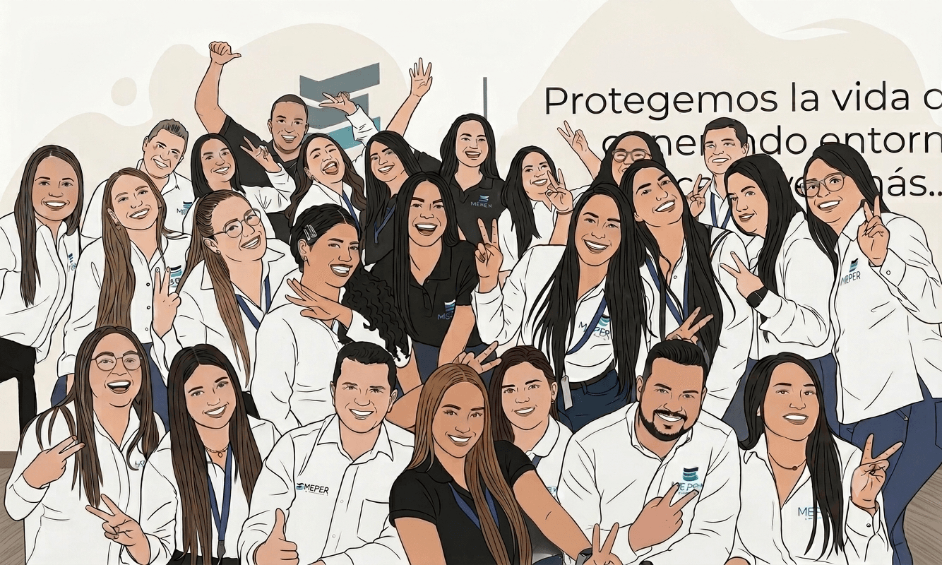 Ilustración del equipo de MEPER Consultores celebrando en grupo